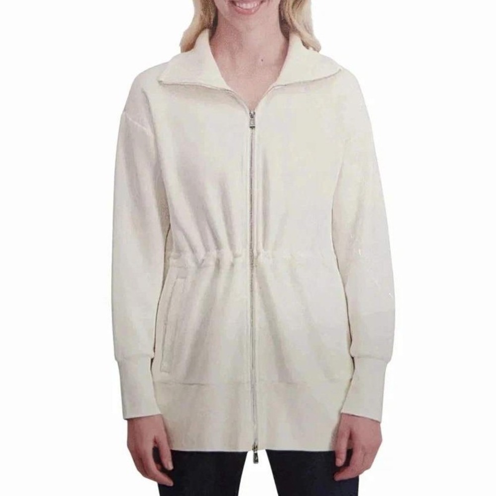 NWT Converse Women's L Full Zip Long line Sweatshirt Ivory Rayon Blend